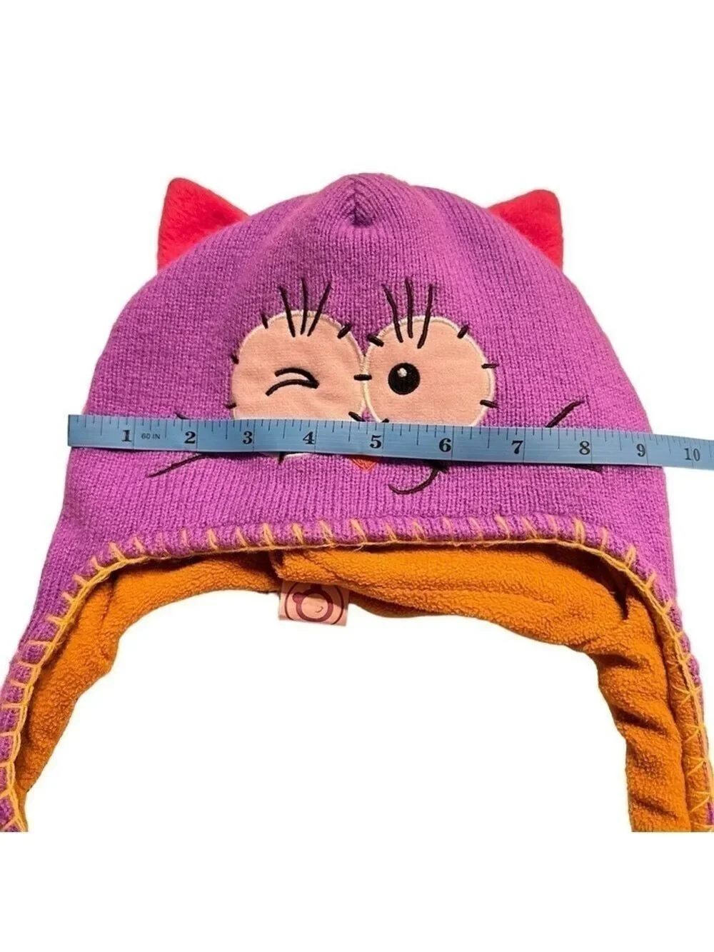 Flipeez‎ Winking Kitty Cat Purple Pink Knit Hat with Moveable Tail Size OS